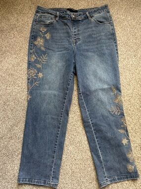 Embroidered Blue Straight-Leg Women's Jeans